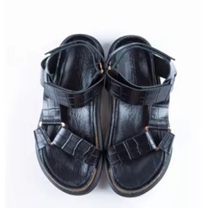 All Black Women's Pressed Croc Lowform Flat Sandal